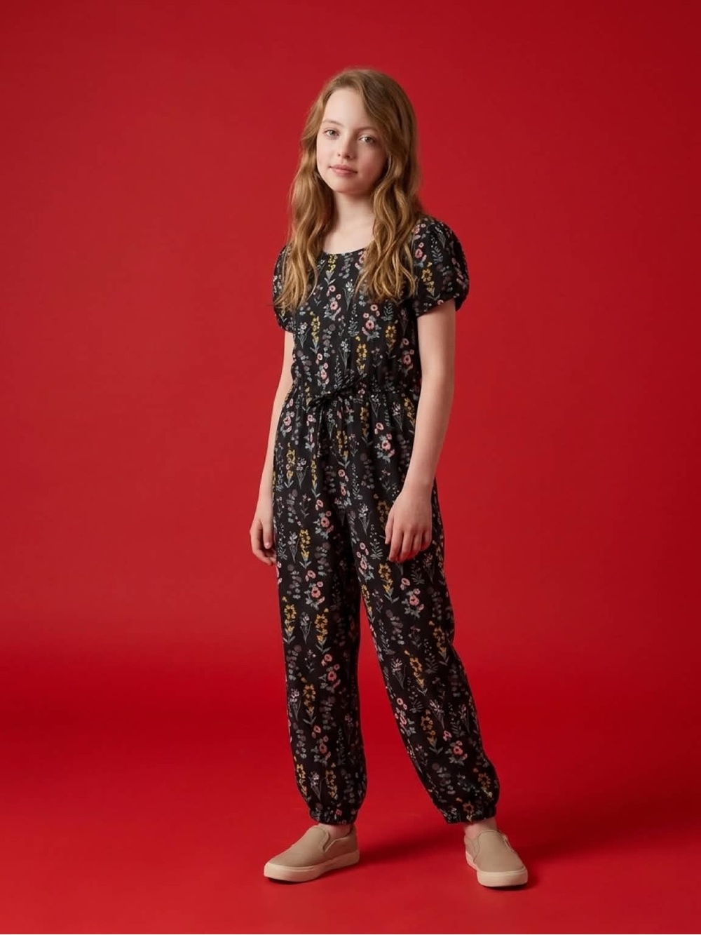 Black Floral Girls One-Piece Jumpsuit Bodysuit